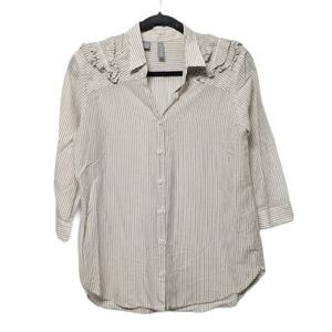 SIBEL SARAL Striped Ruffle Shoulder Button Top XS